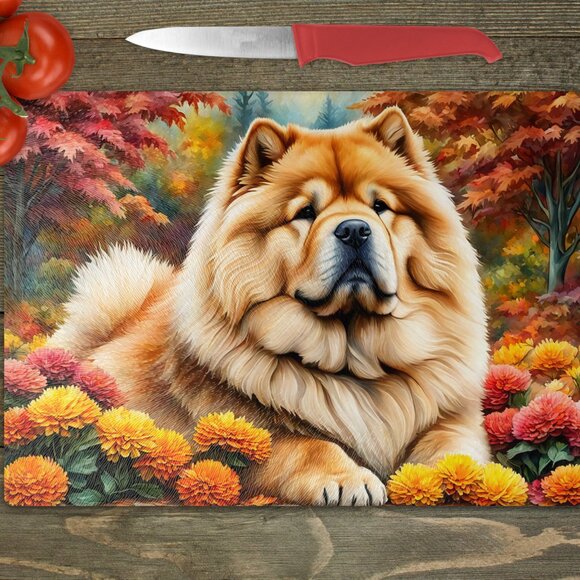 Chow Chow Dog Fall Kitchen Textured Tempered Glass Trivet/Cutting Board - Picture 1 of 1